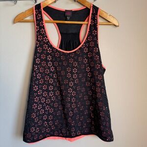 2b Bebe Black Floral Eyelet Racerback Tank Top - Women's Size Medium Neon Beach